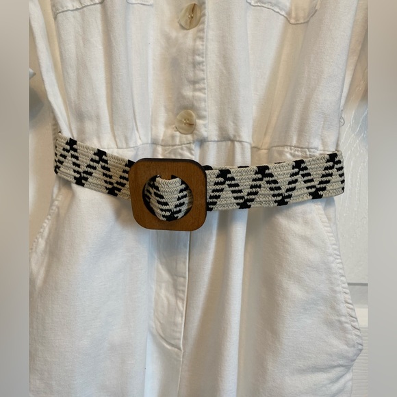 ZARA White Linen blend belted pantsuit jumpsuit romper Size XS - Picture 4 of 11